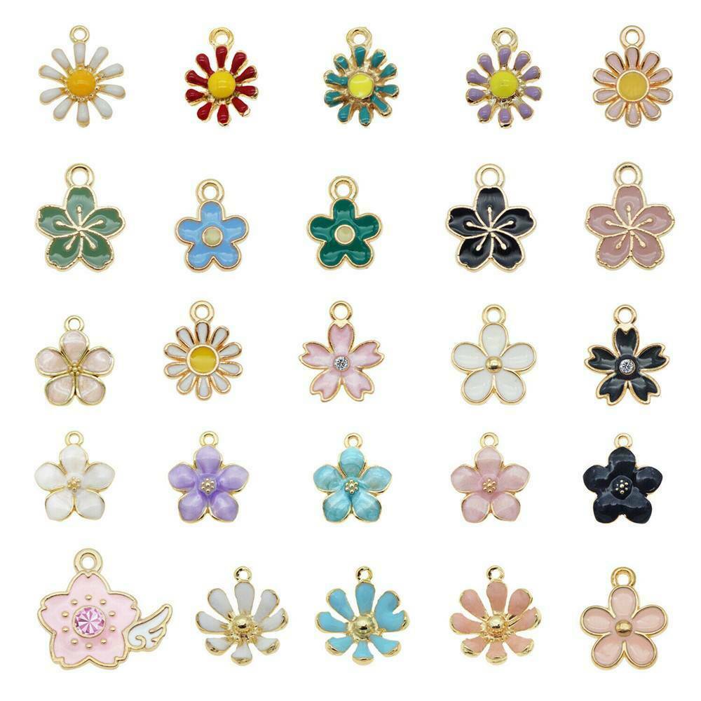 40Pcs Assorted Enamel Daisy Flower Alloy Pendant Charm Jewelry DIY Accessory AU