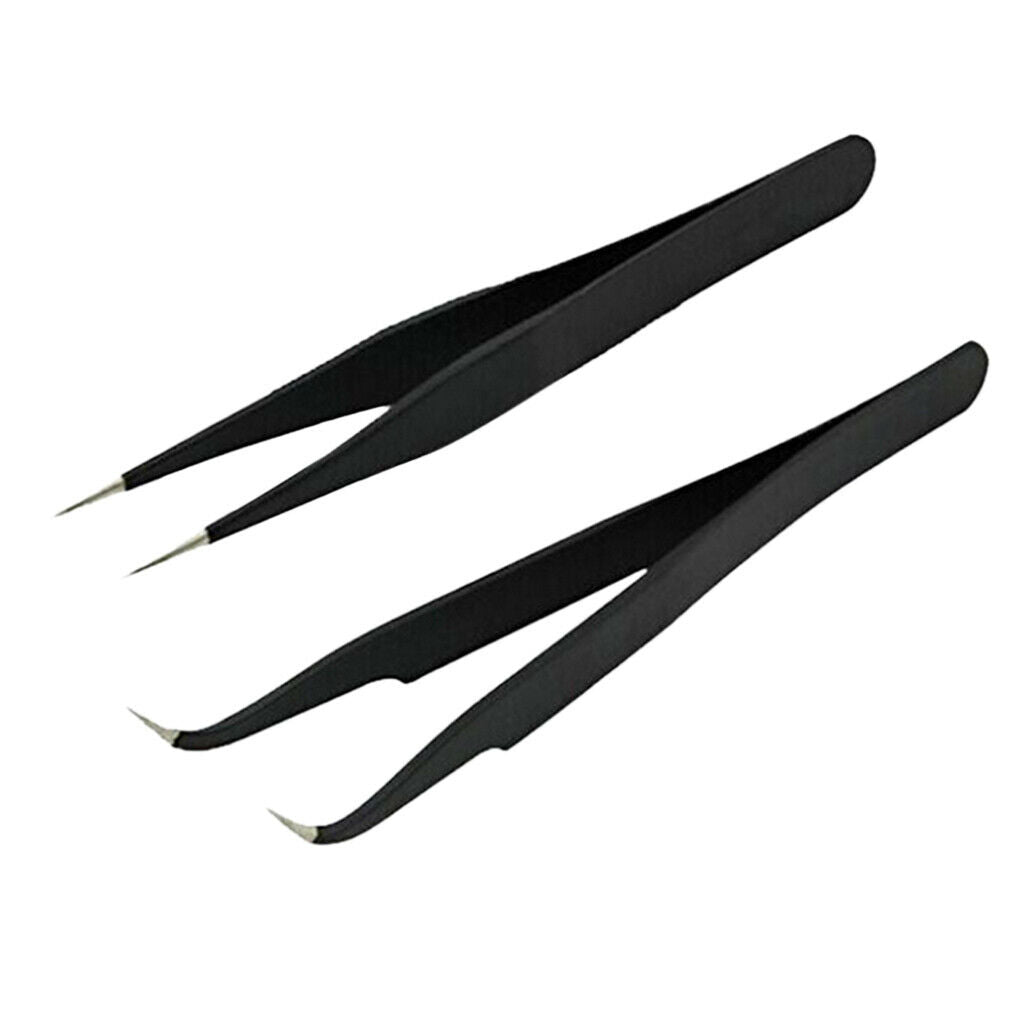 2 Pieces Straight and Curved Tip Tweezers Nipper for Eyelash Extensions
