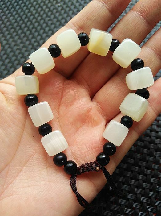 5pcs  Natural jadeite white jade hand-knitted retractable bracelet A+