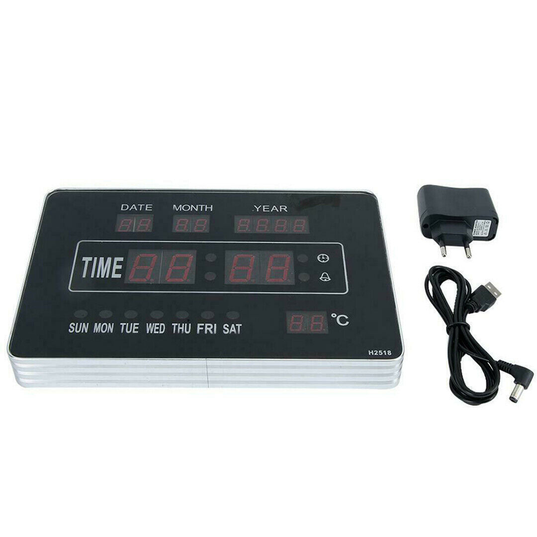 Large Digital Wall Clock LED Display Desk Time Temperature Calendar Date Week