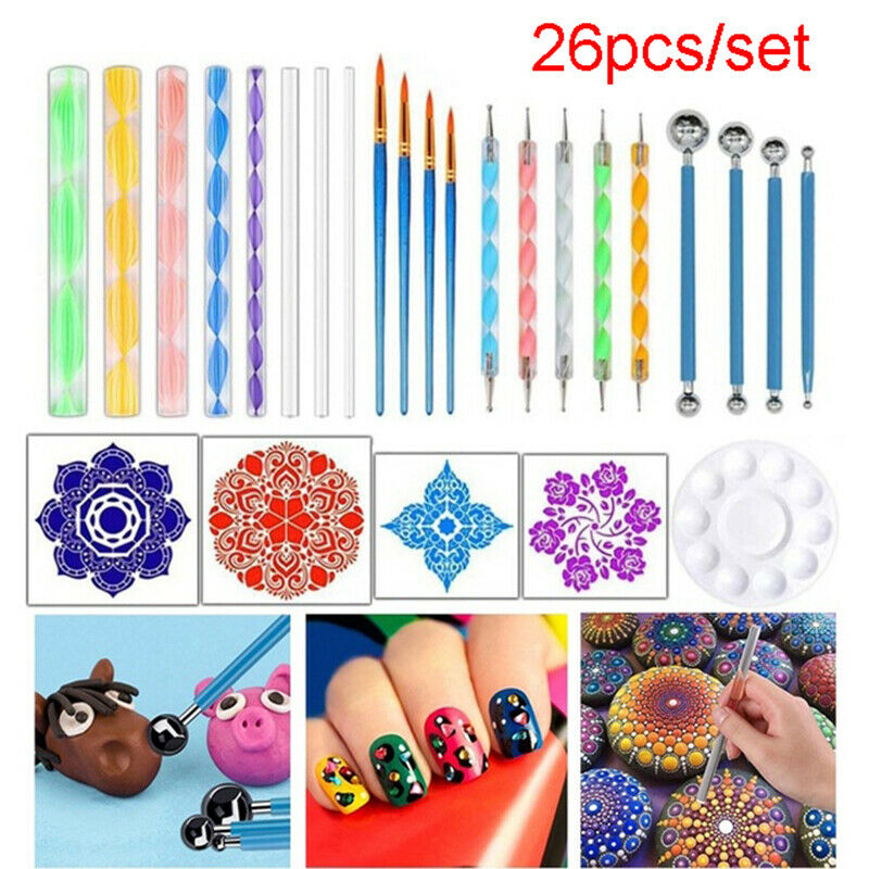 26pcs/Set Mandala Dotting Tools Rock Painting Kits Dot Art Pen Paint StenclyJ.DD