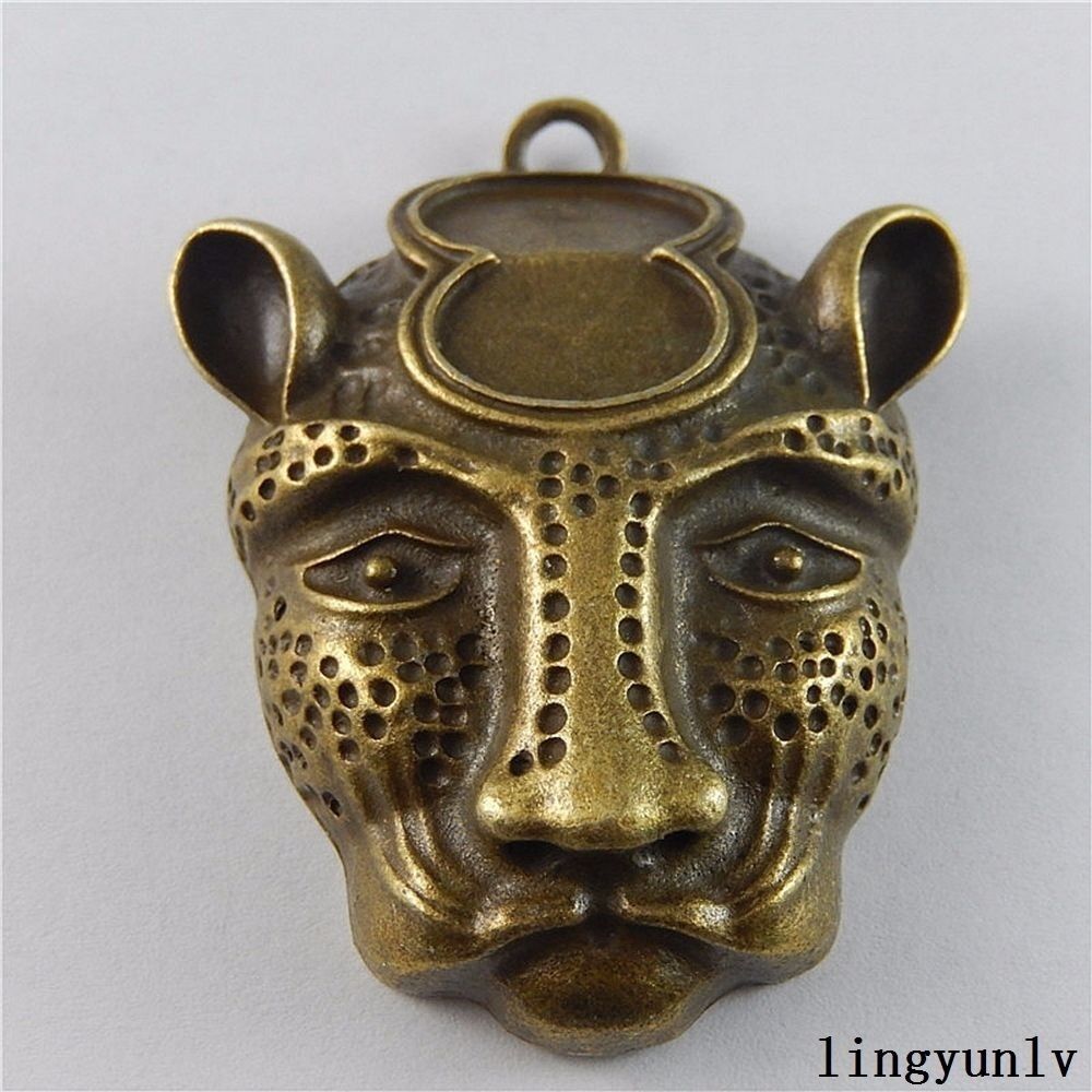 2 pcs Antiqued Bronze Alloy Charm Leopard Head Pendant DIY Art Craft 56*43*13mm
