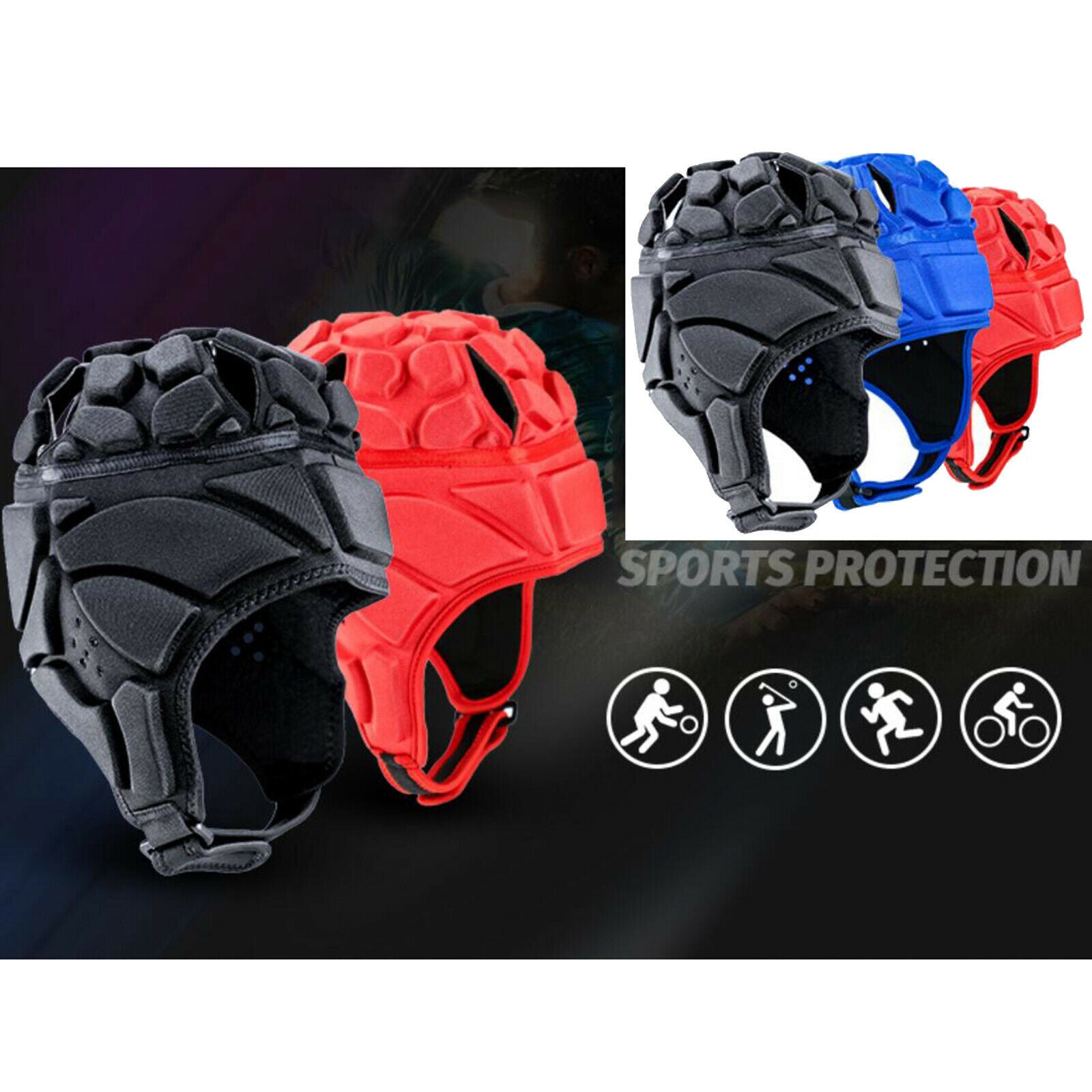 Rugby Helmet Headgear Scrum   Hockey Head Protector Protect Hat Black XL 65cm