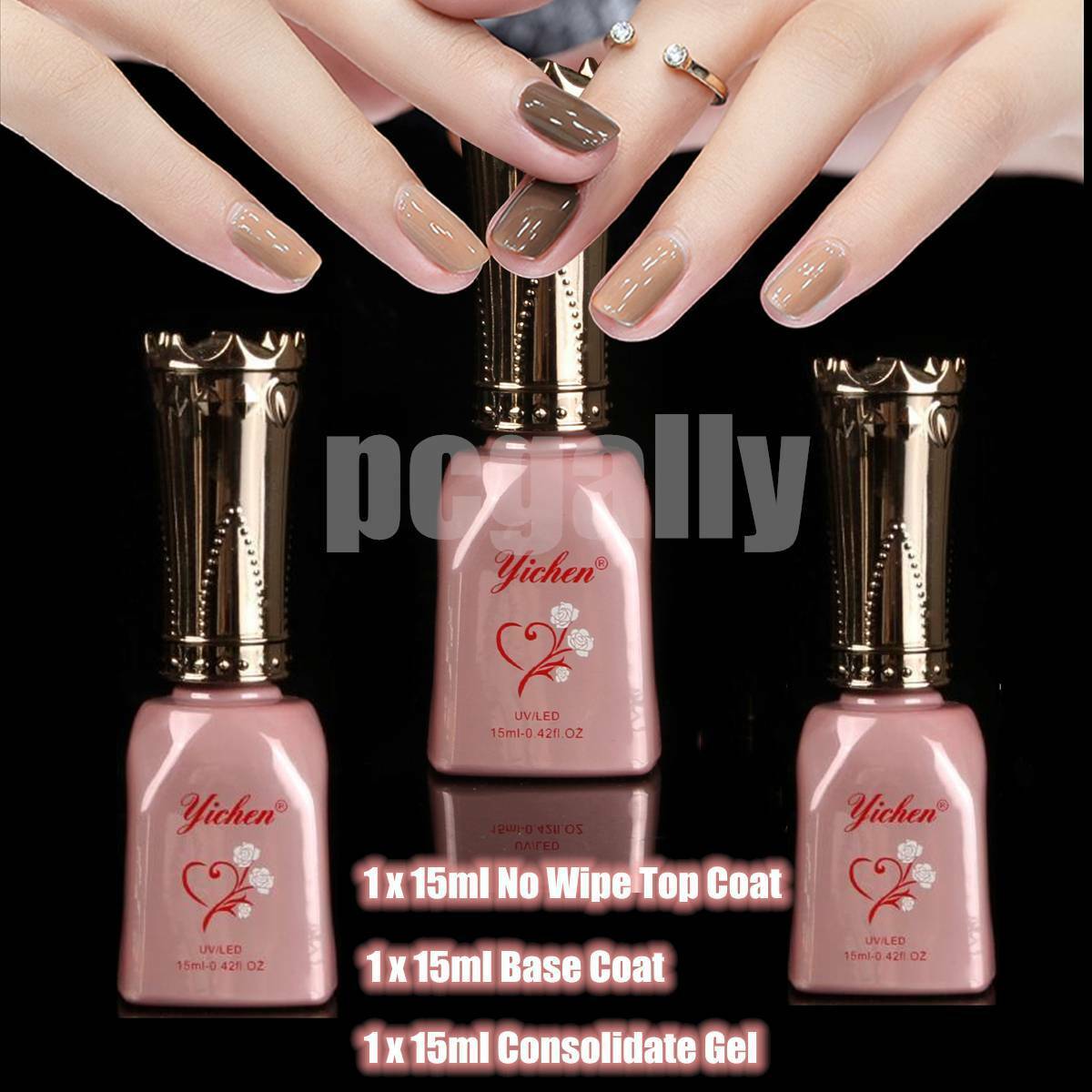 Gel Base Coat & No Wipe Top Coat & Consolidate Gel Set (3Pcs/15ml Each Bottle)
