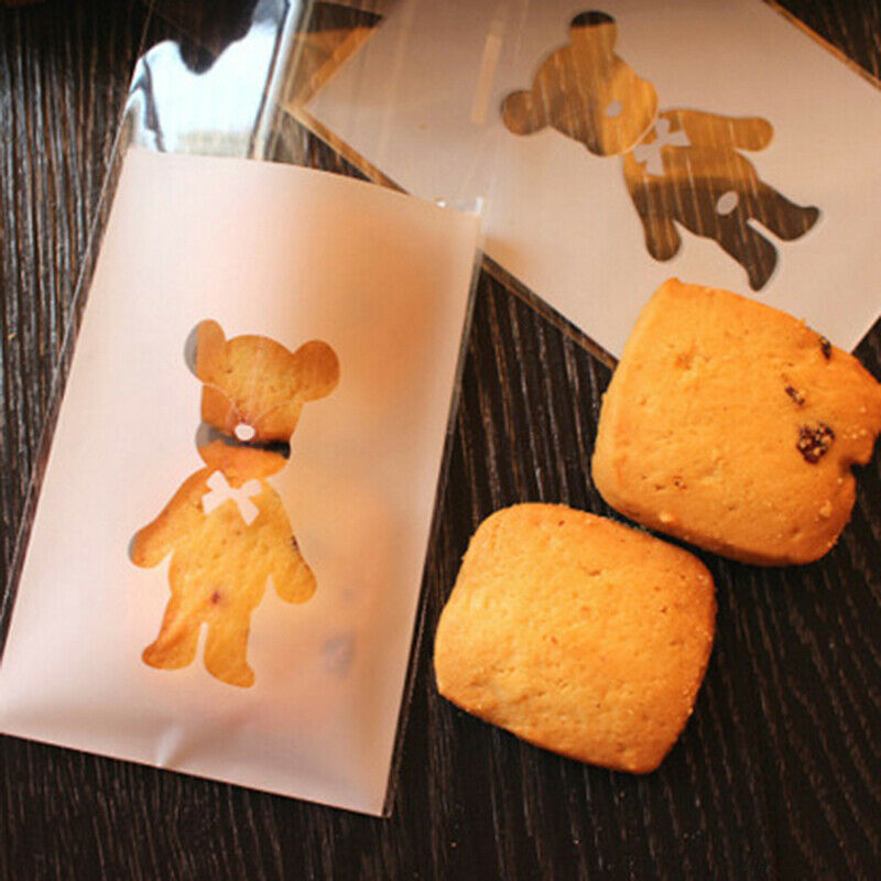 100pcs Bear Candy Cookies Biscuit Baking Packaging Bag Self-adhesive WeddiDEAU