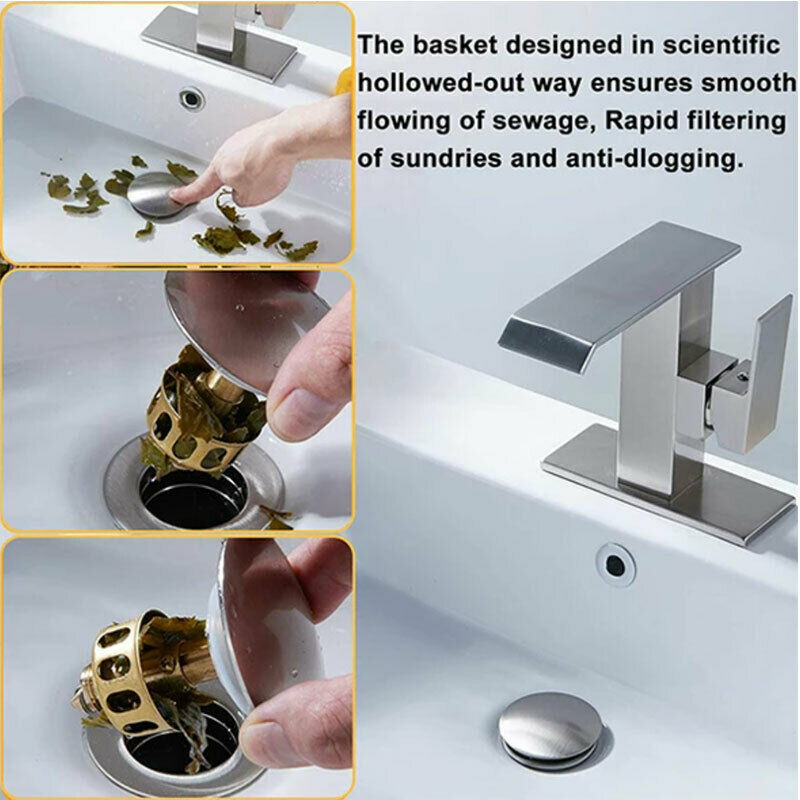 Stainless Steel Wash Basin Bounce Drain Filter Sink Drain Stopper Bathroom Plug