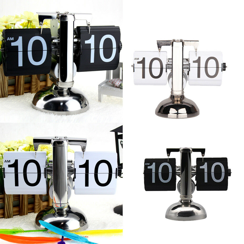Retro Modern Scale Digital Desk Flip Clock Single Stand Metal Table Clocks
