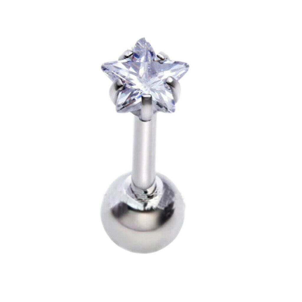 3x 316L Steel Star Zircon Studs Ear Studs Rhinestone Body Pierced Jewelry