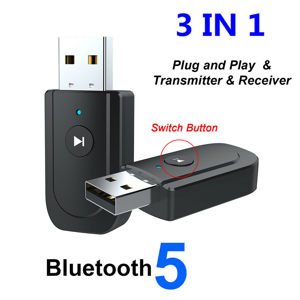 USB Bluetooth 5.0+EDR Adapter, Mini Bluetooth Transmitter und Receiver 3-in-1,
