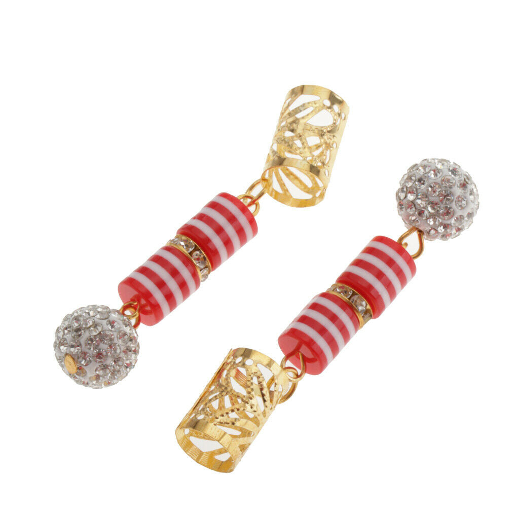 10 Pcs/Set Dreadlocks Beads Hair Braid Cuffs Dread Clip Long Pendant Red