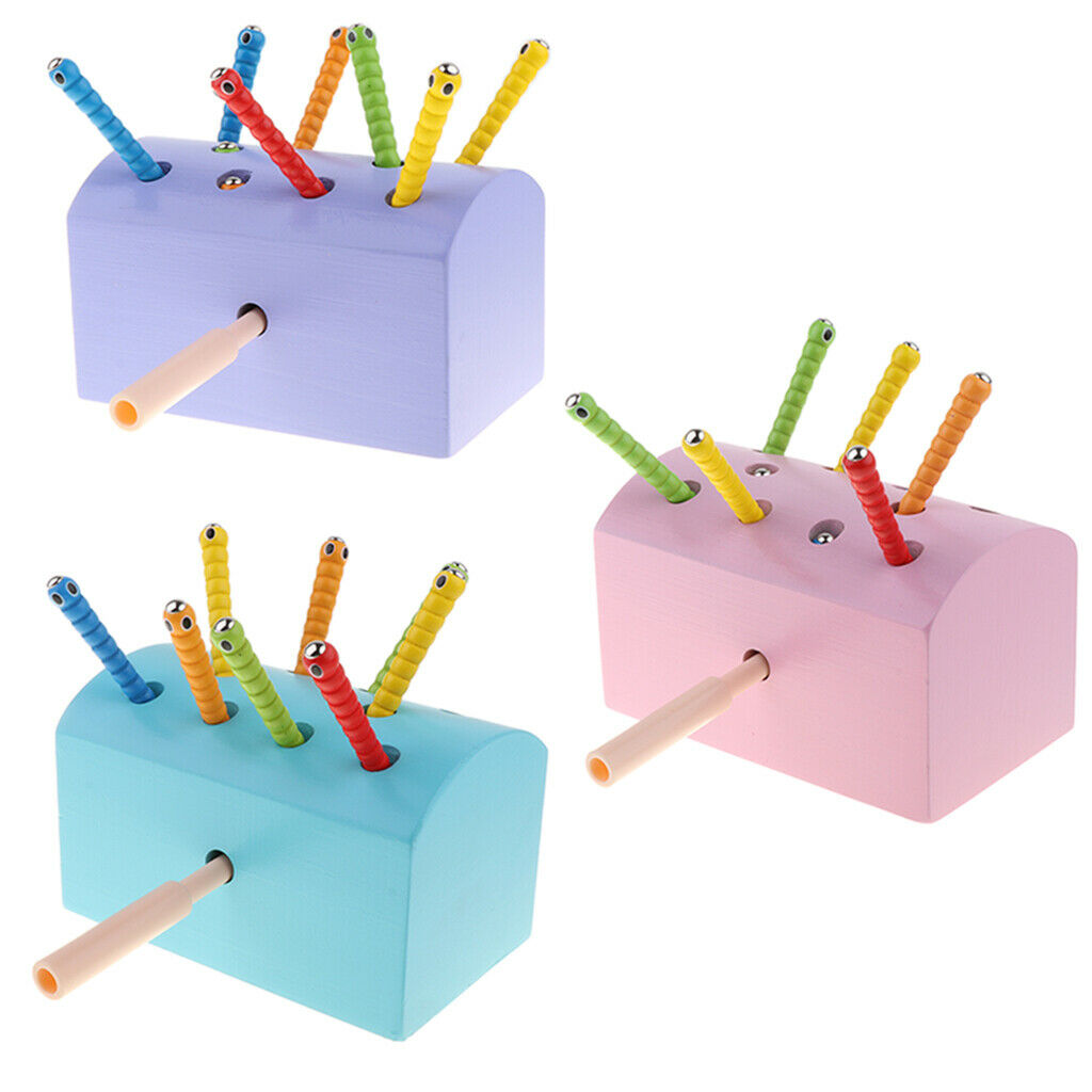 Wooden Magnetic Catch Insects Pretend Fishing Game Toys Kids Baby Toddler