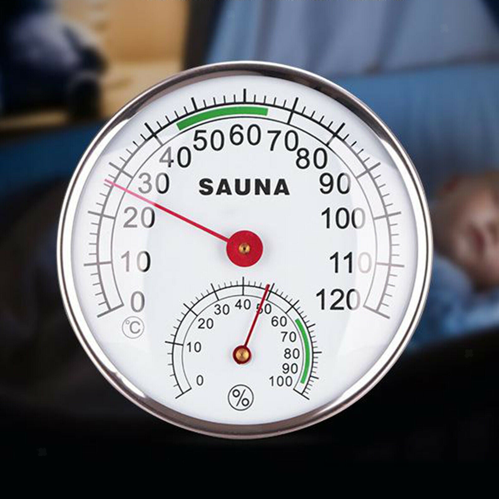 12.5cm Analog Sauna Thermometer & Hygrometer 20 to 120 ℃ for Steam Room