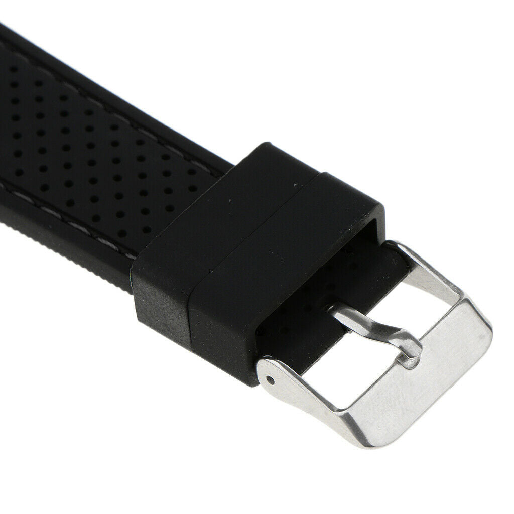 Soft 24mm Black Silicone Rubber Watchband with Stitch Line Black Stitch
