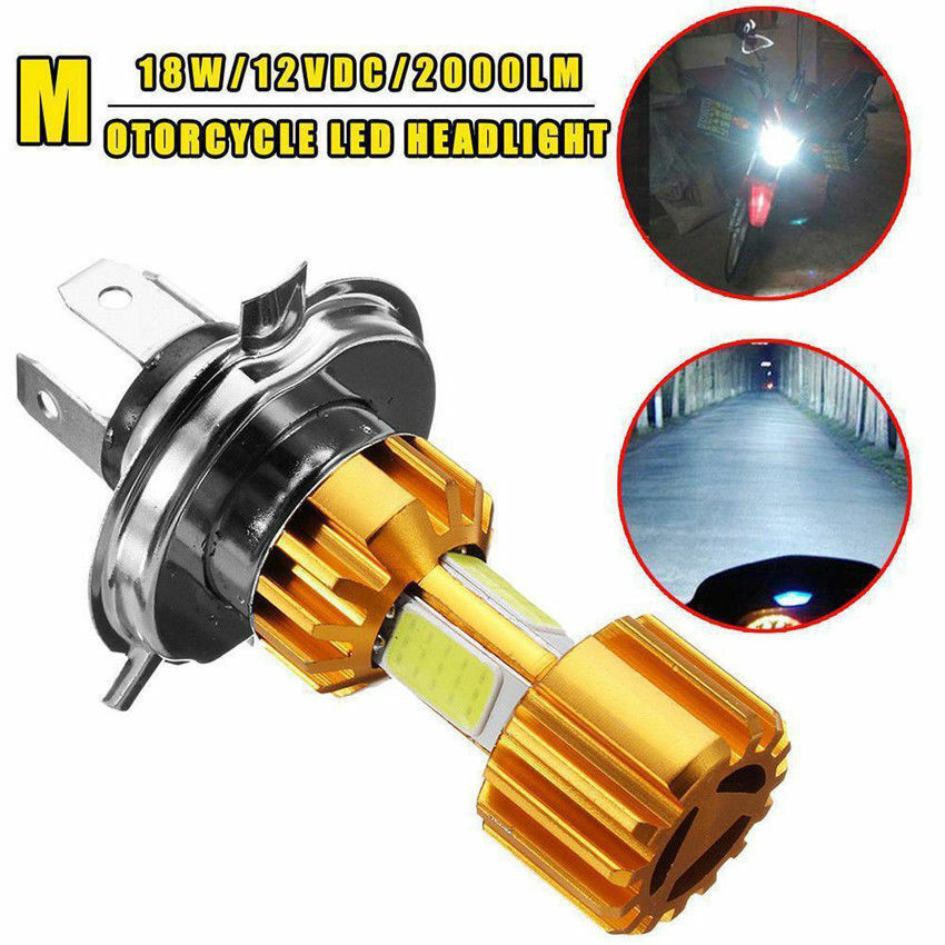 1x H4 18W 3 COB LED Chip Motorcycle Headlight Bulb 2000LM 6000K Hi/Lo Beam Light