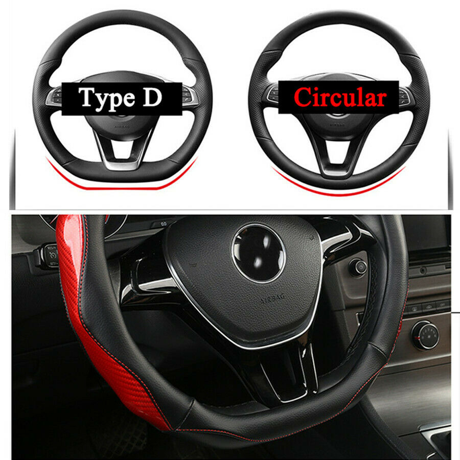 38 CM Universal Real Carbon Fiber Leather Type D Car Steering Wheel Cover Trim