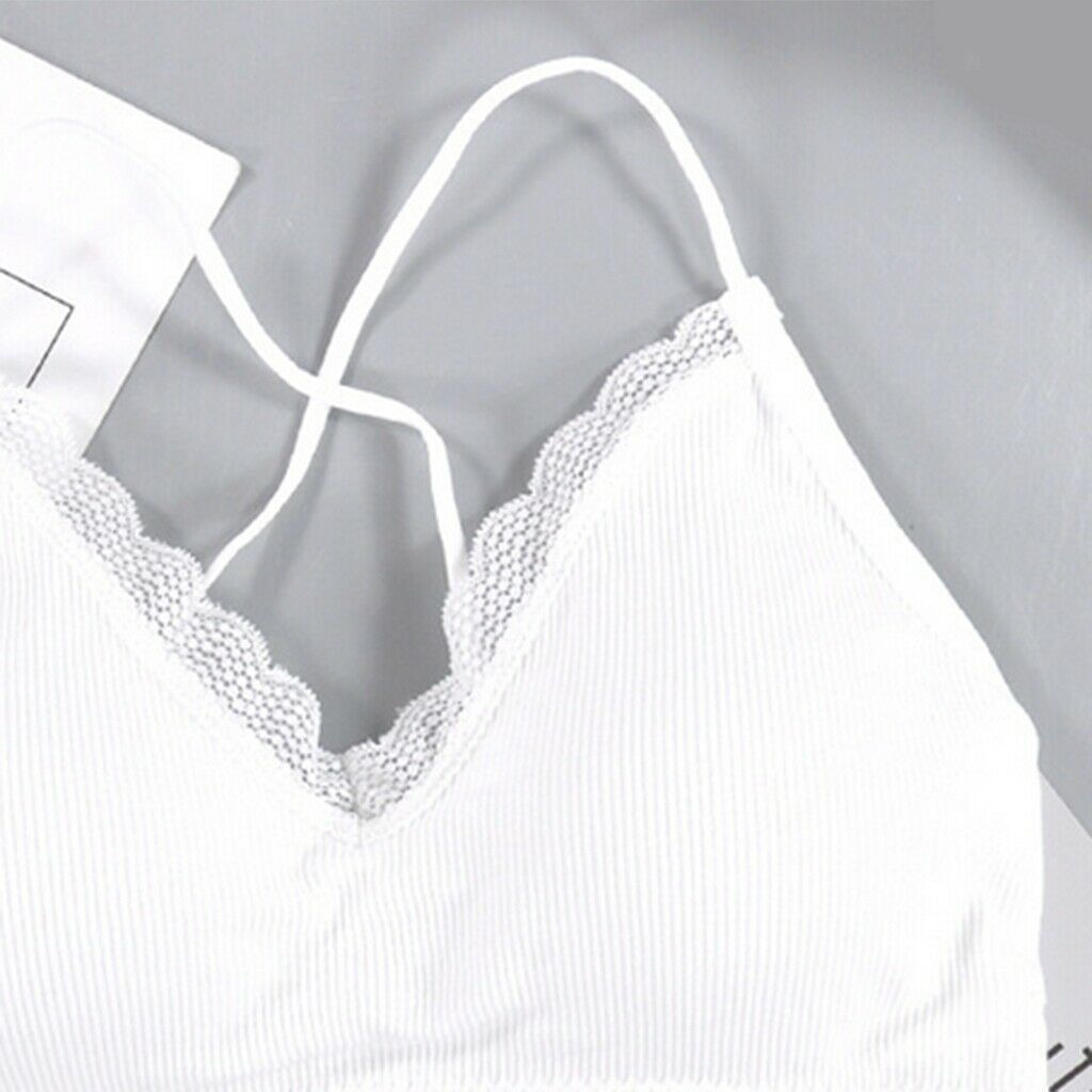 Women Bralette Spaghetti Straps Comfort Bra Padded Camisole Crop Top White