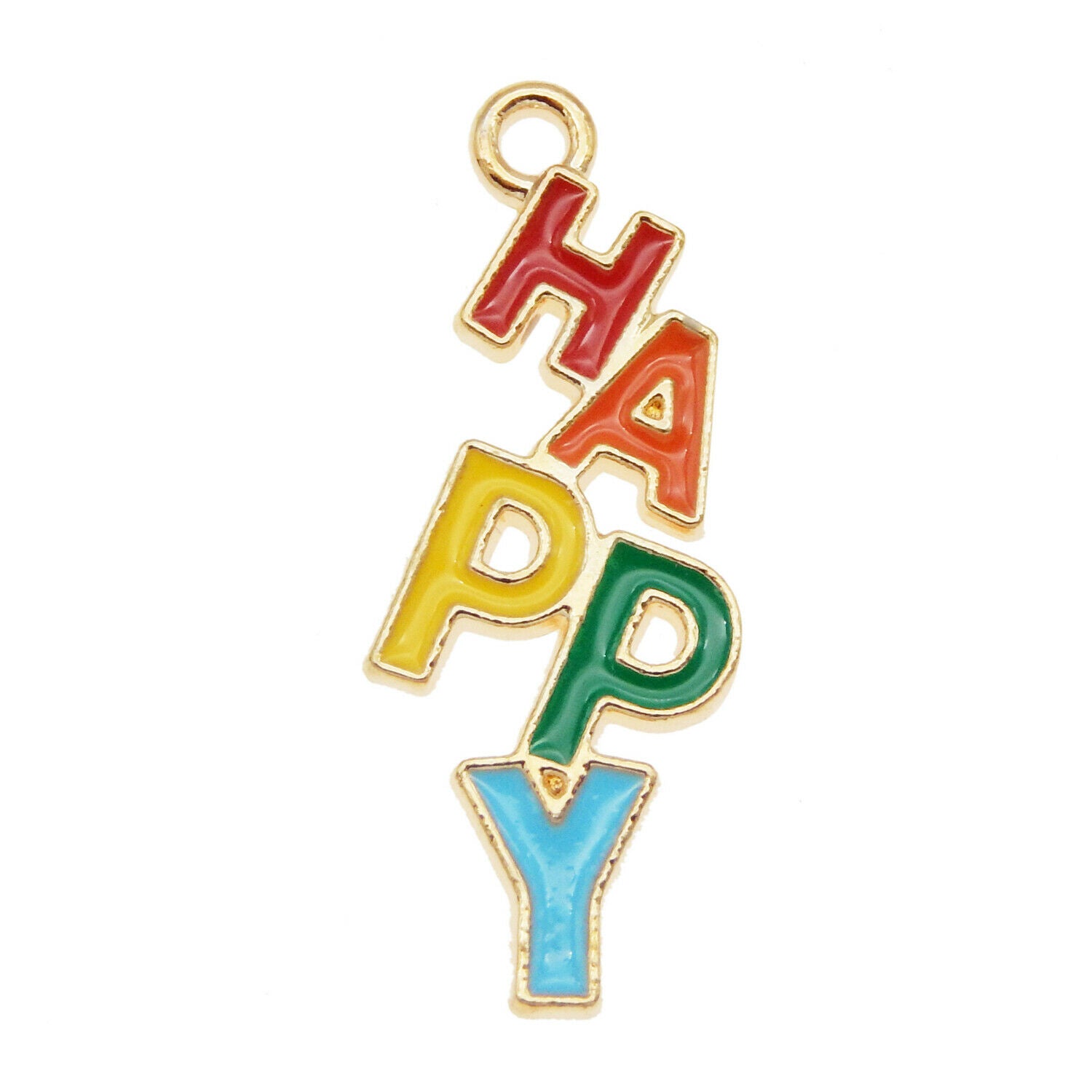 20pcs Enamel Plated Multi-Colors Happy Word Pendant Charms DIY Findings Crafts