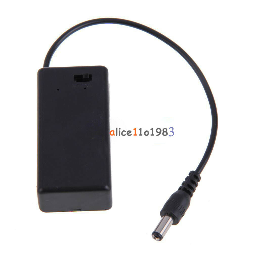 9V PP3 Battery Holder Box Case Wire Lead ON/OFF Switch Cover + DC 2.1mm Plug