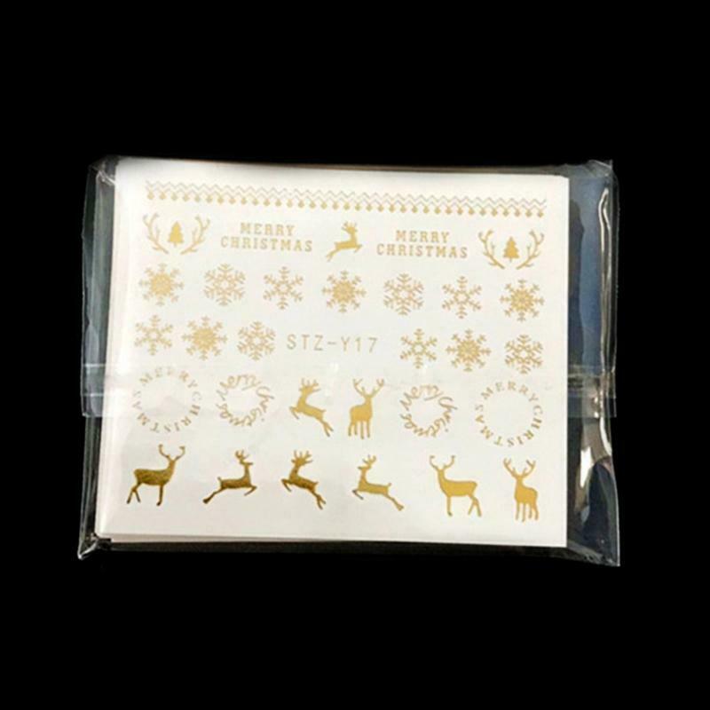 16 Sheets Christmas Snowflake Deer Nail Art Stickers Shiny Water Transfer Decals