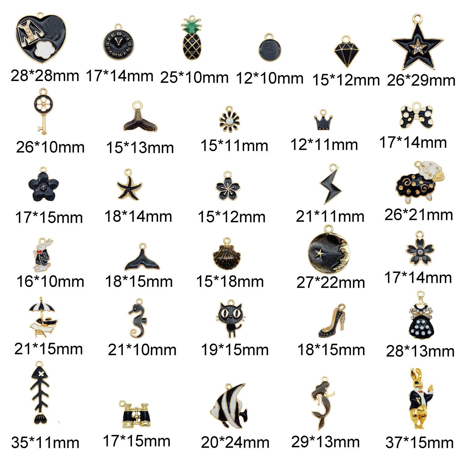 10 Mix Black Enamel Charm For Jewelry Making Pendant Dangle DIY Crafting 1-3cm