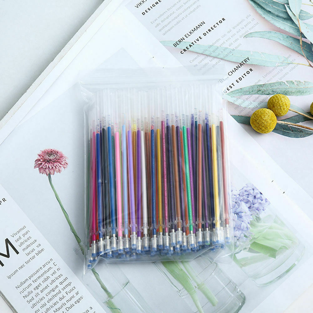 48 Colors Gel Pen Cartridges Glitter, Metallic, And Neon Easy Replacement 0.8mm