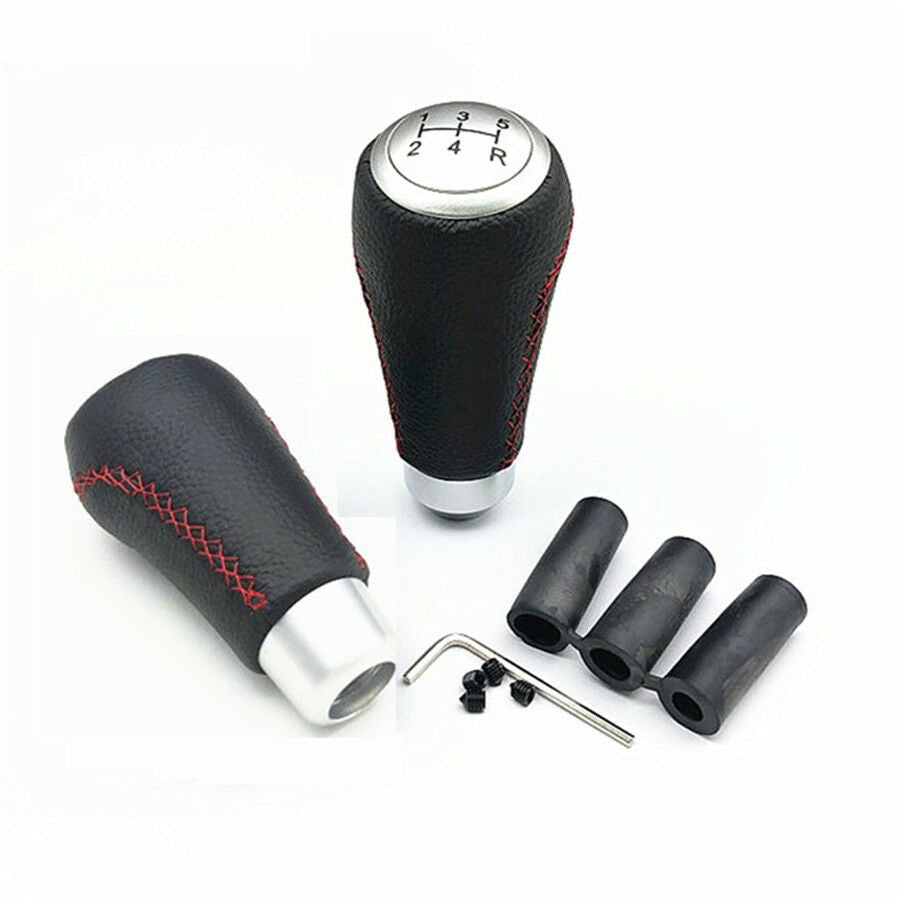 1x Universal Car Gear Shift Knob 5 Speed Handle Stick Shifter Black+Red Stitche