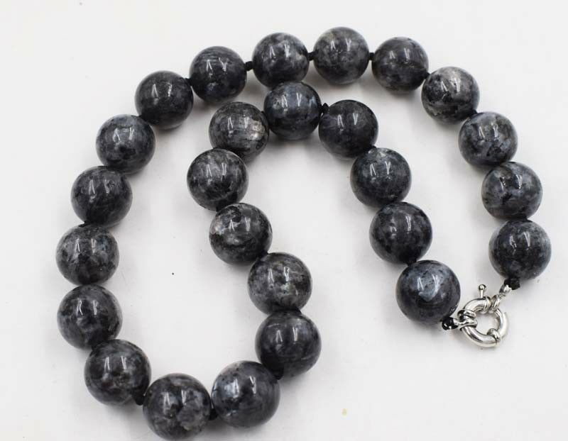 labradorite black round 14mm necklace 18" agate fashion beads  nature