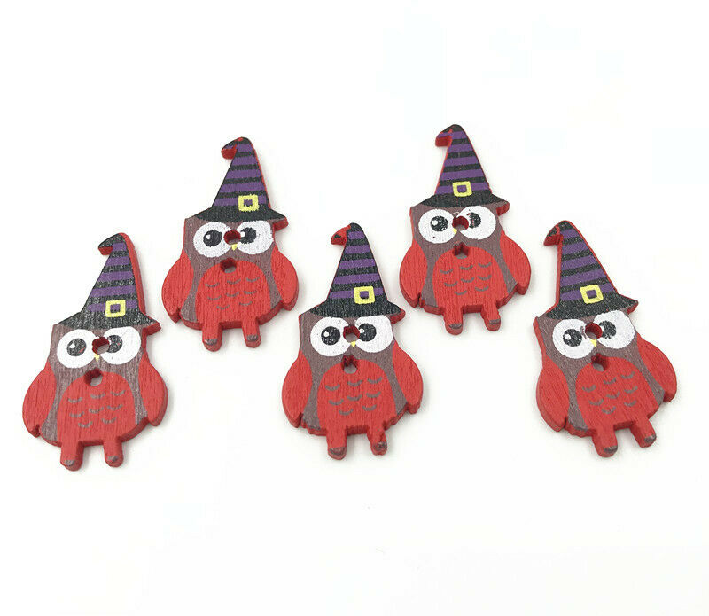50X Halloween Owl shape Wooden buttons Fit sewing scrapbooking Handicrafts 30mm
