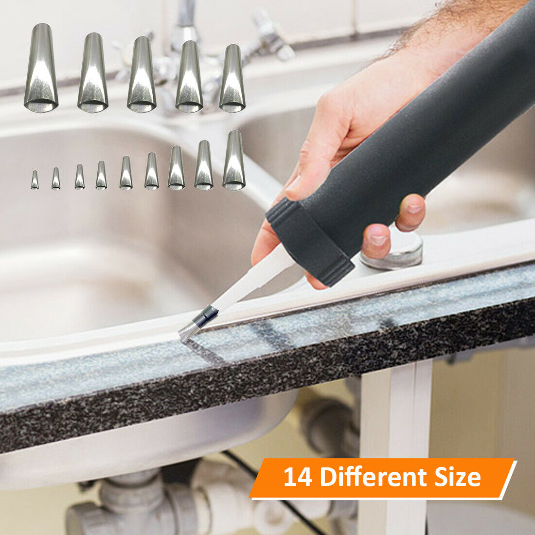 14Pcs Stainless Steel Applicator Tool Finisher Caulking Nozzle Kitchen Sealant