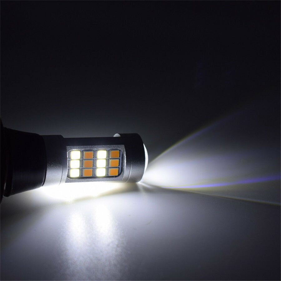2 Pcs Dual-color Amber-White Switchback LED Turn Signal Light  DRL Kit 1156 Base