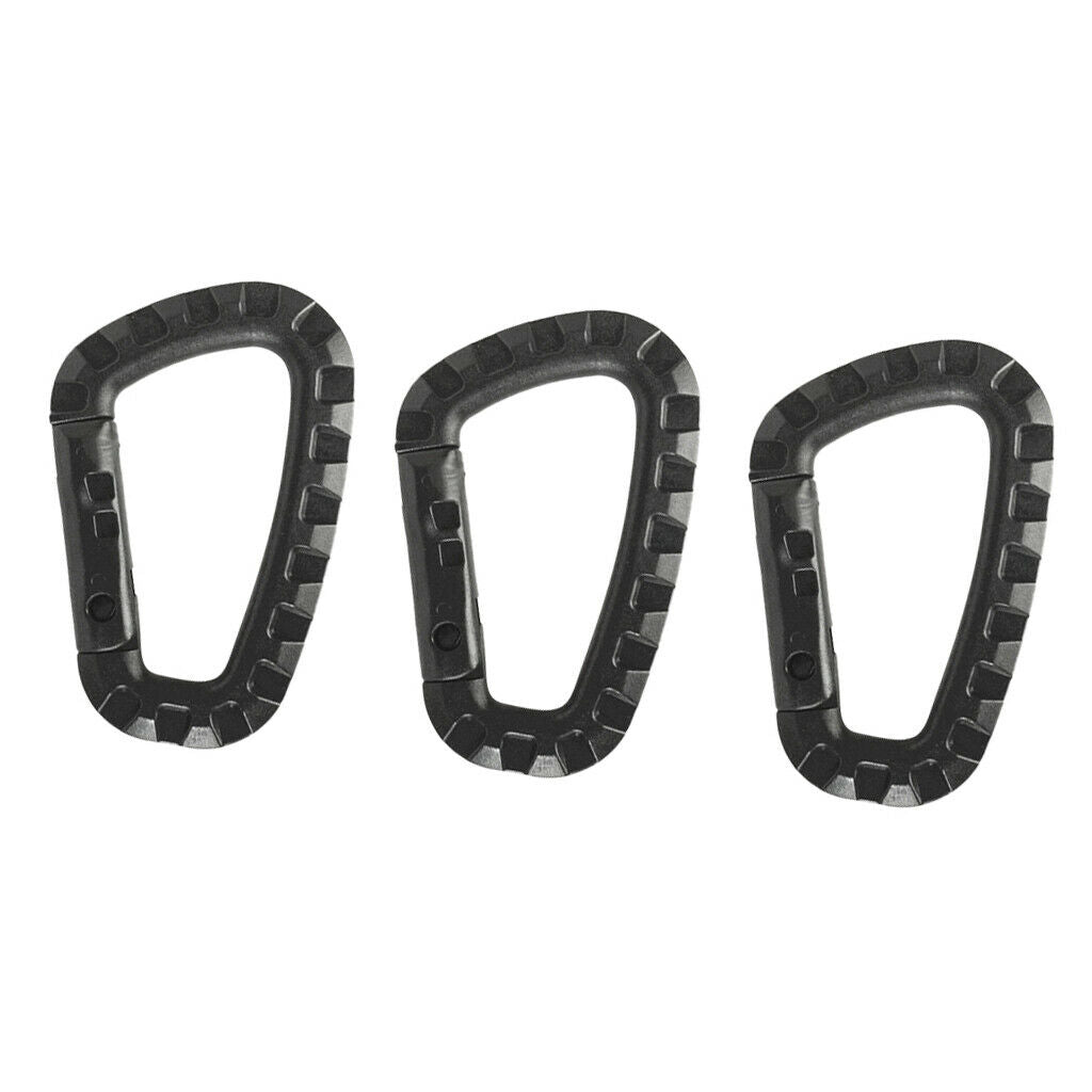 3 Pieces Carabiner Clip Keychain Outdoor Backpack Snap Hook - Black