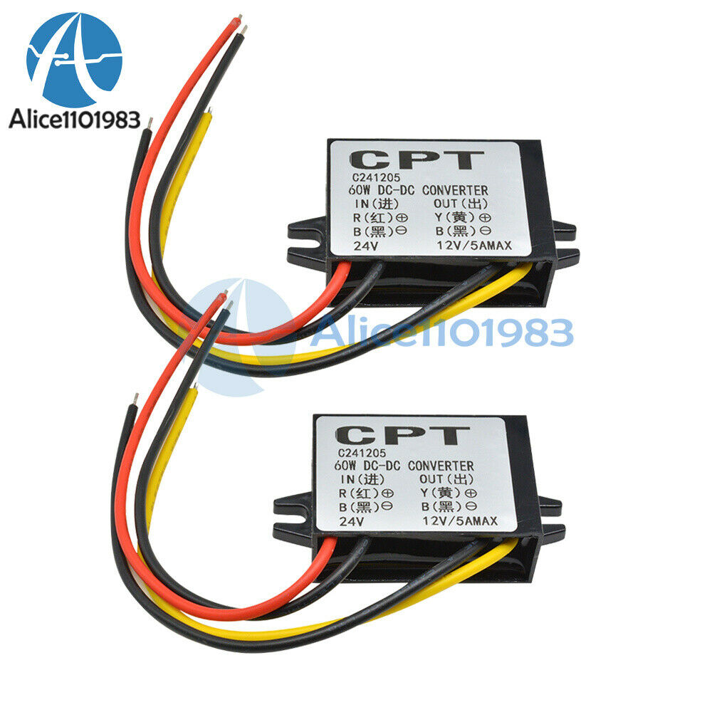 2PCS DC 24V to 12V 5A 60W Buck Converter Step-Down Car Power Supply Regulator