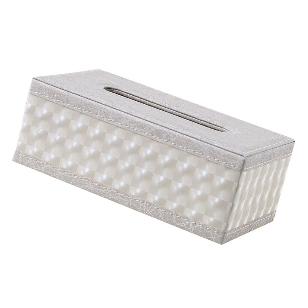Decorative White Grid Leather Napkin Holder Shatterproof Tissue Box Kitchen