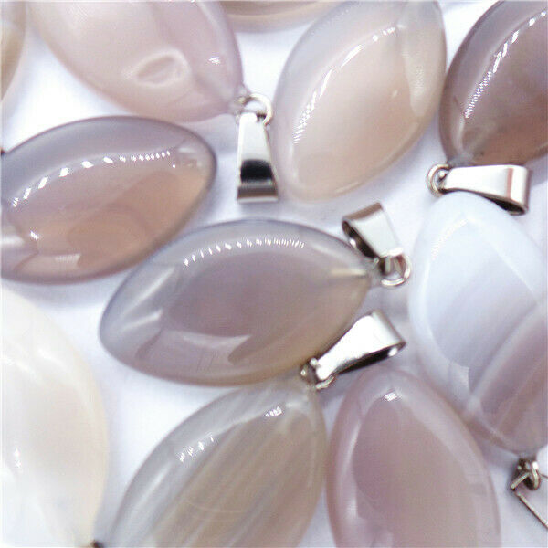 100Pcs 23x15x6mm Wholesale Natural Gray Agate Marquise Pendant Bead HH8180