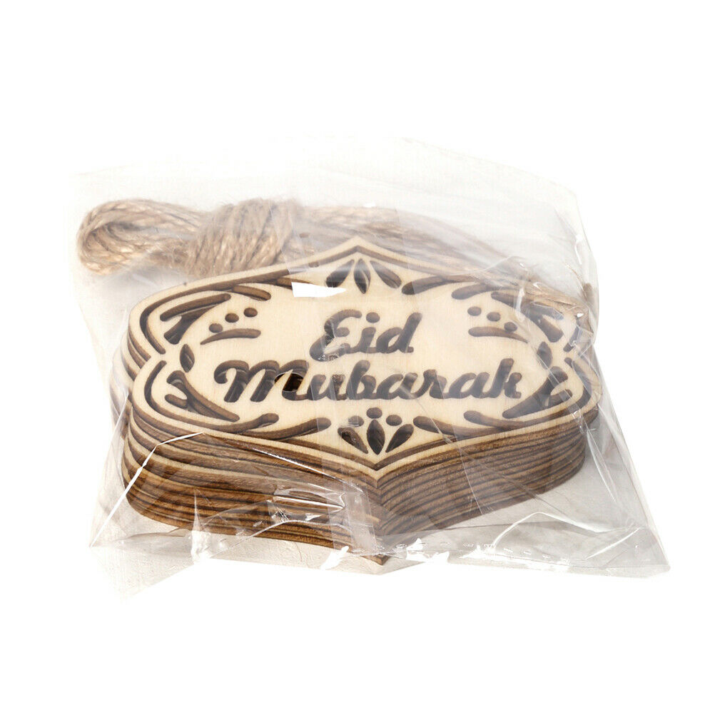 10pcs DIY Eid Mubarak Ornaments Wooden Hollow Pendants Crafts Ramadan Decor DD