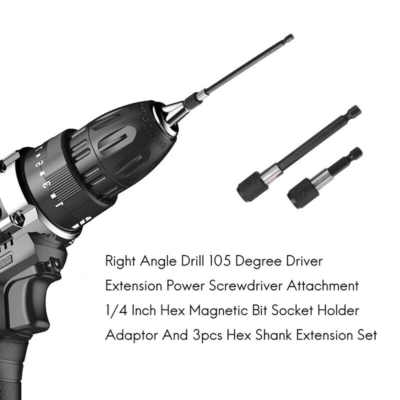 Right Angle Drill 105 Degree Driver Extension Power Screwdriver Attachment 1/4O5
