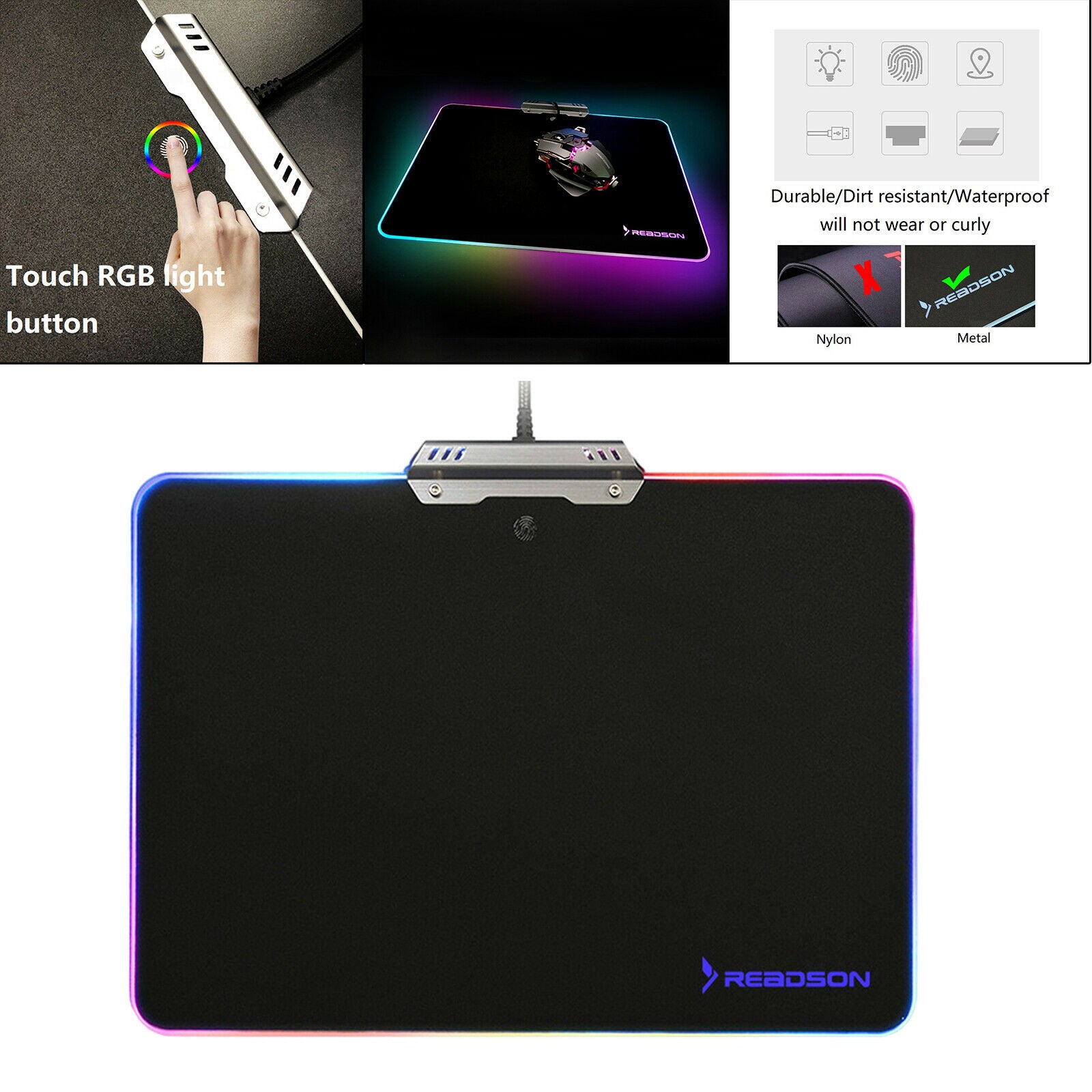RGB Metal Mouse Pad Anti-Slip Mouse Mat Water Resistant for Office Home