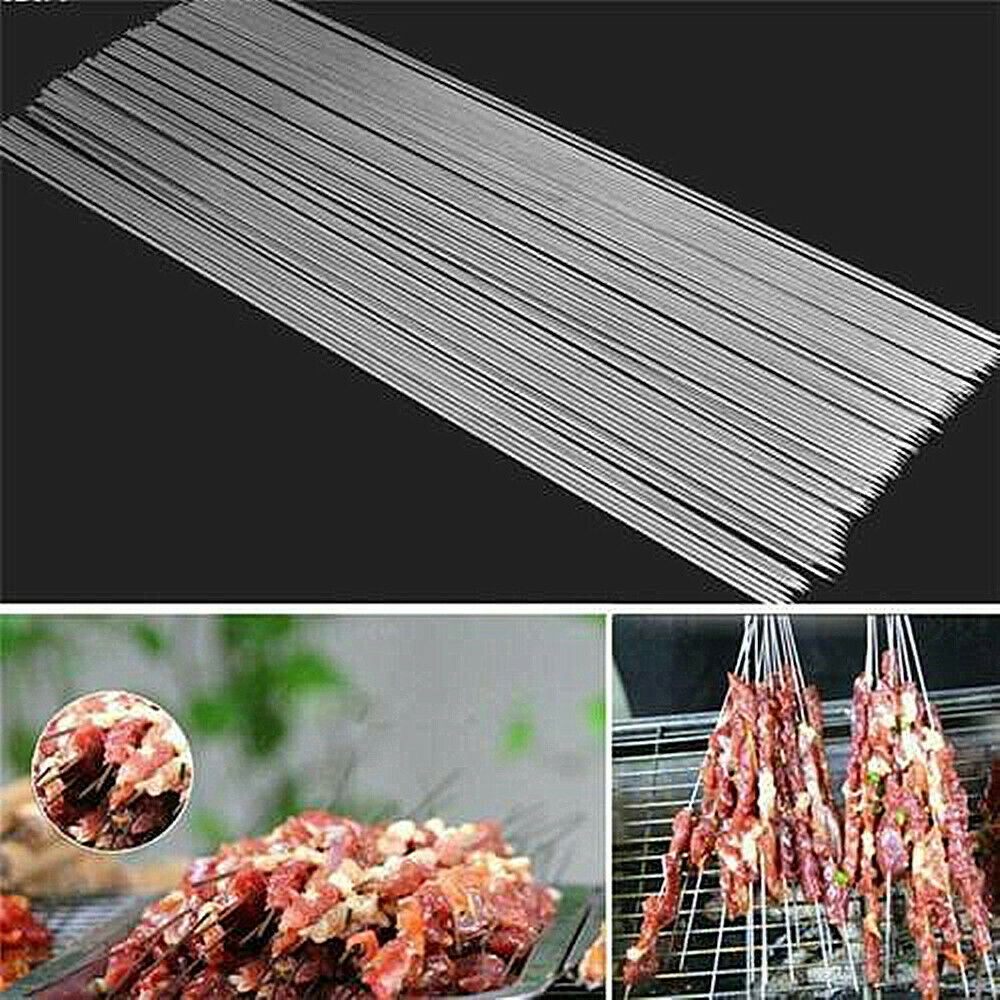 10Pcs  Stainless Steel Barbecue Metal Skewers Needle BBQ Tools Kebab Sticks AU