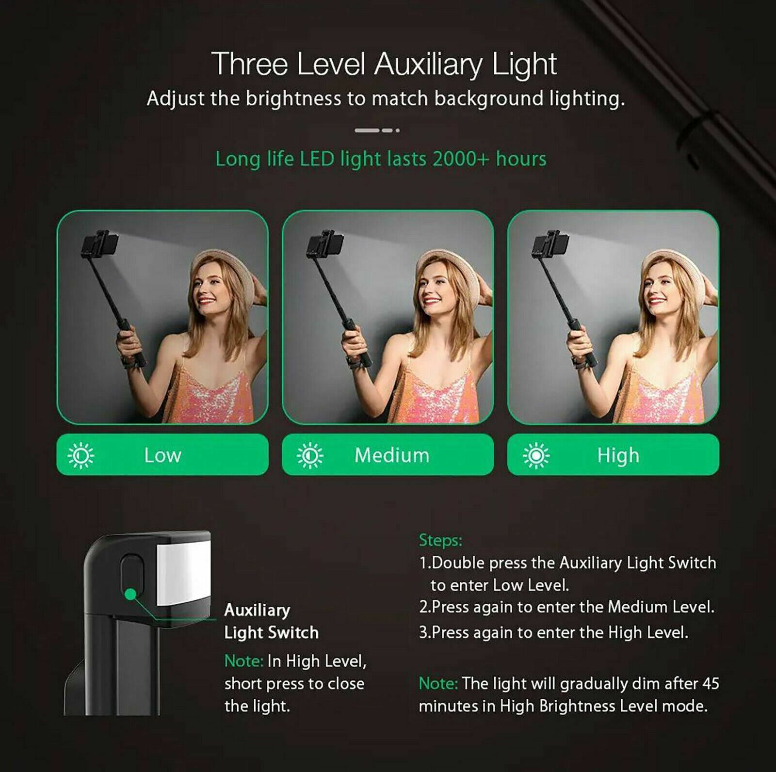Blitzwolf BW-BS8 Wireless Bluetooth Tripod Selfie Stick + LED Flash Fill Light