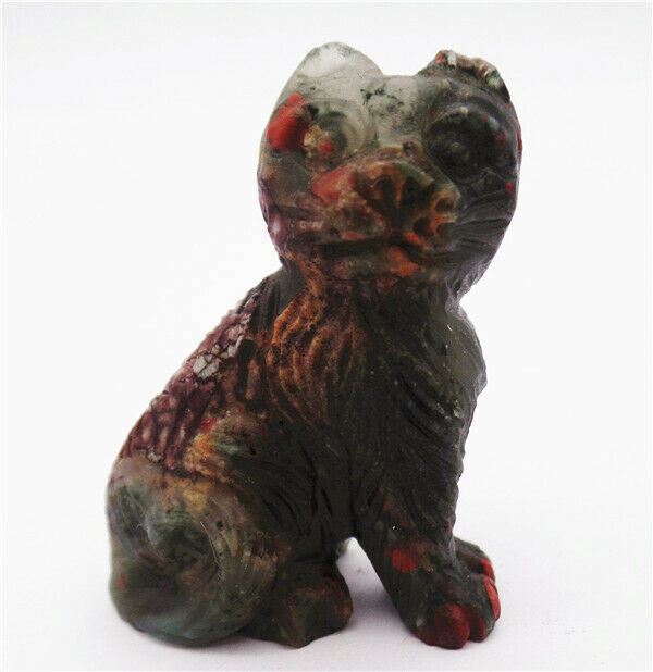 48x32x20mm Natural Africa Bloodstone Carved Cat Decoration Statue Decor HH7659