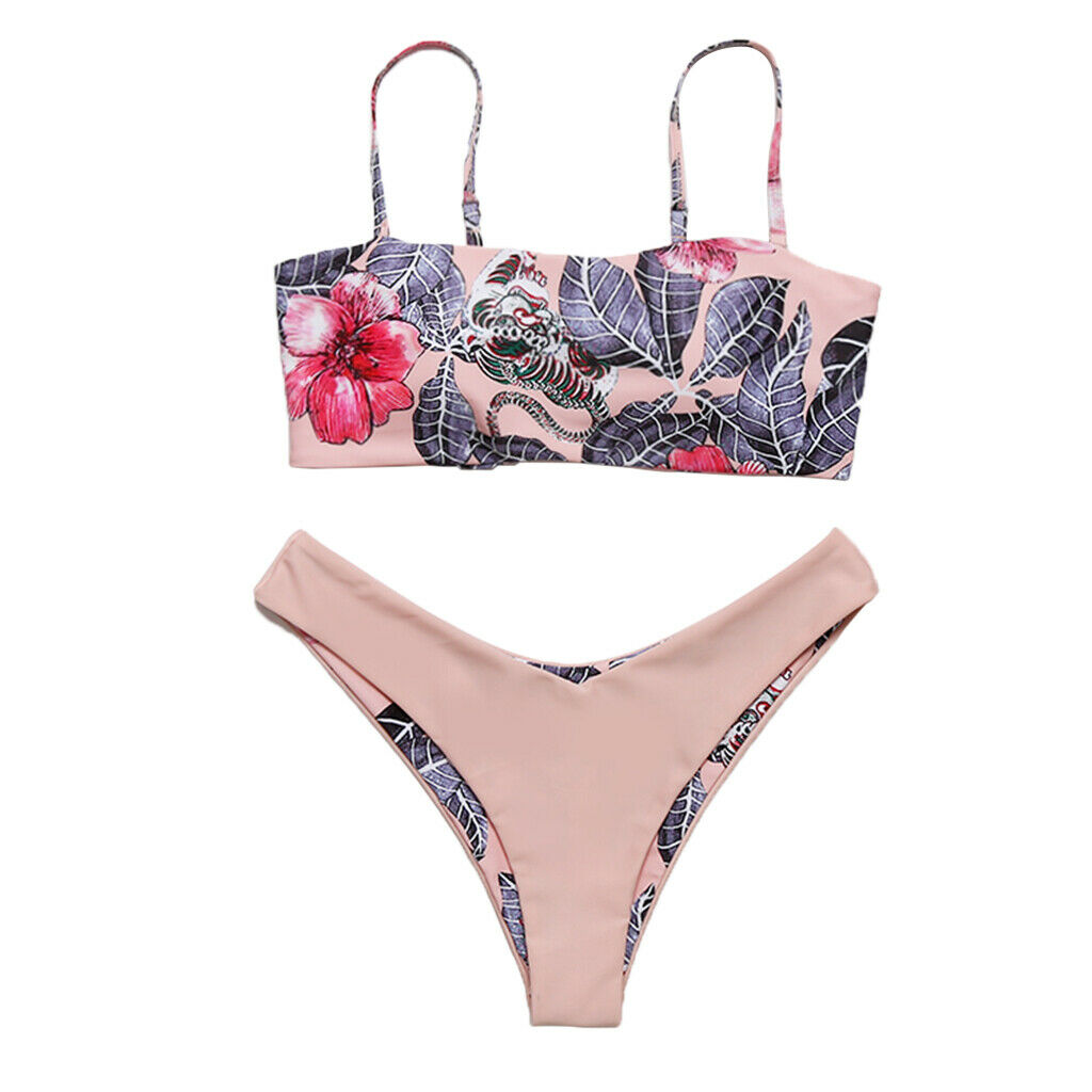 Women Floral Tiger Bikini Set Bra Top Brief Swimwear Bathing Suit Swimsuit M