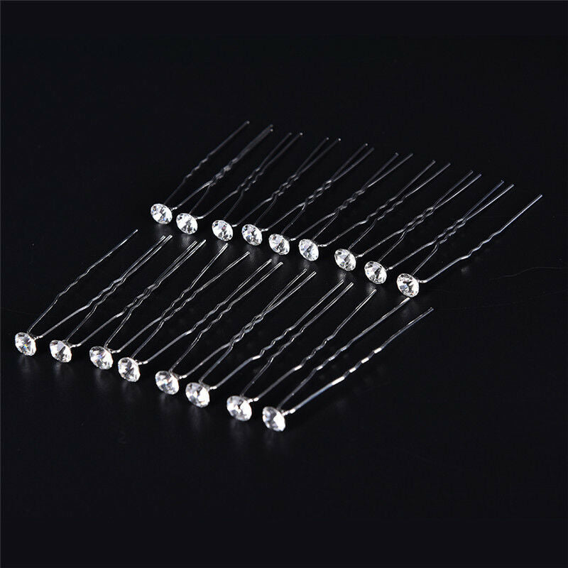 20PCS Clear Crystal Rhinestone Diamante Wedding Bridal Prom Hair Pins Hairpin BR