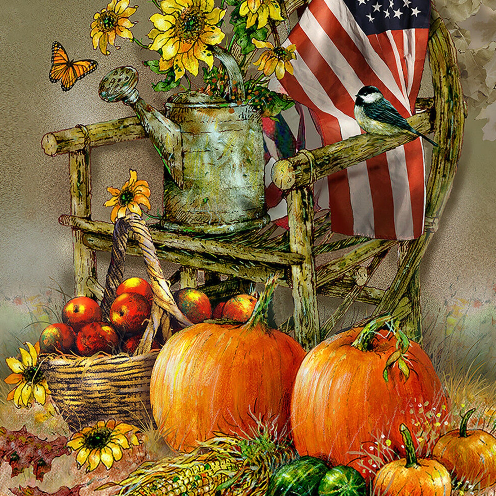 Toland Autumn Chair 12.5 x 18 Patriotic Fall Harvest Pumpkin Garden Flag