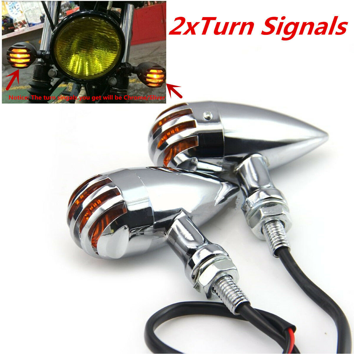 2x Chrome Bullet Type Motorcycle Turn Signals Tail Brake Light Old School Bobber
