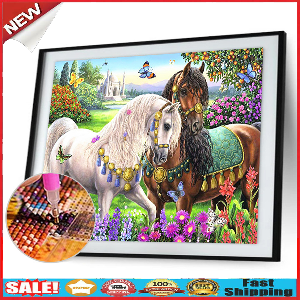 Two Horses Full Drill Square Diamond Painting DIY Mosaic Kit for Bead Art @