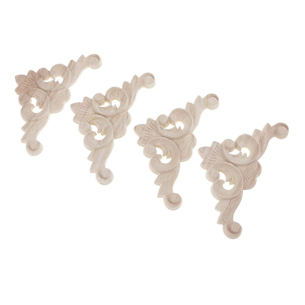 4x Natural Wood Carved Corner Onlay Applique Furniture Frame Craft Decor #1
