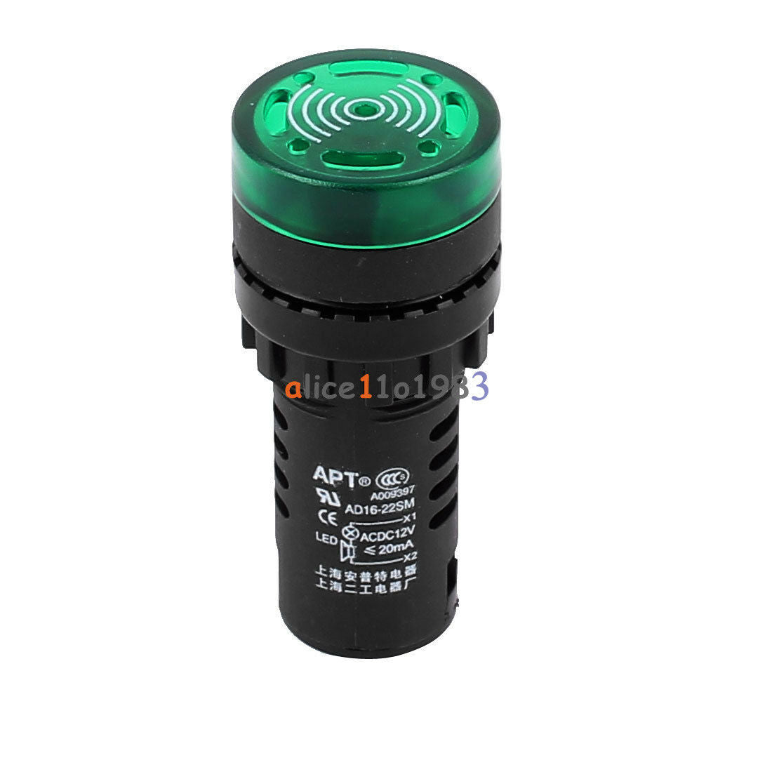 AC/DC 12V Green LED Active Buzzer Accident Signal Indicator Lamp AD16-22SM
