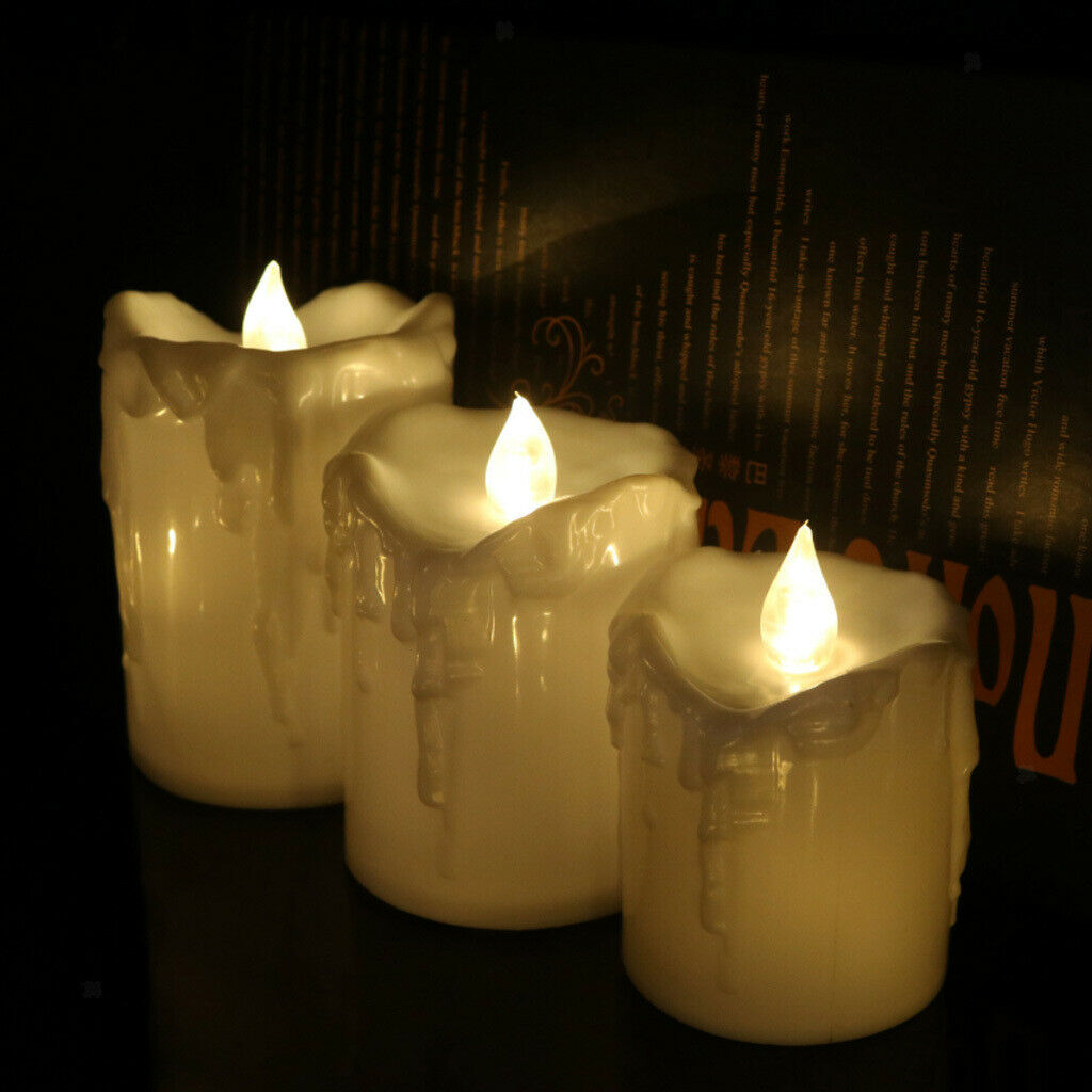 Set 3pcs LED Taper Candle Pillar Tea Light Candle for Church Home Wedding Decor