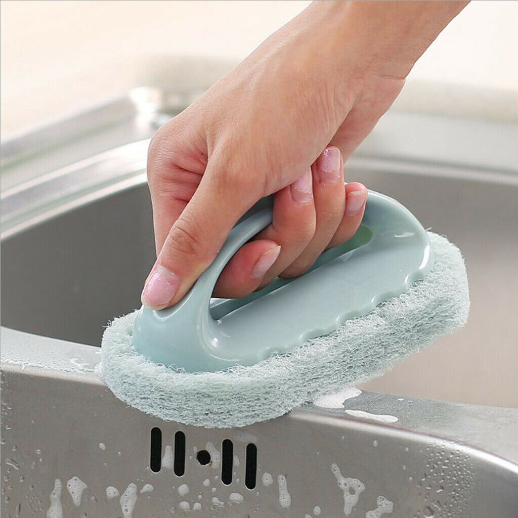 3pcs Kitchen Sink Scrubing Pad Sponge w/ Handle Bathroom Dirt Cleaning