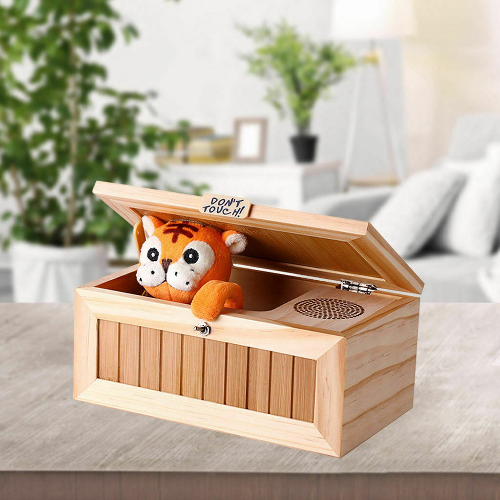 Wooden Electric Useless Box Funny Decompression Toys Cute Tiger Interesting